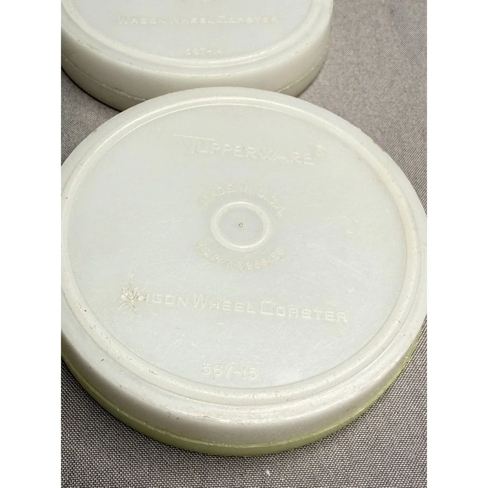 Vintage Tupperware Wagon Wheel Coasters with Holder Set of 6 - Pastel Colors